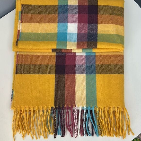 GAP Recycled Cozy Scarf Yellow Plaid Unisex - Picture 1 of 5